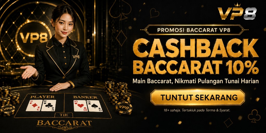 VP8MY 10% Baccarat cashback promotion with dealer and Baccarat table
