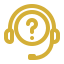 Gold headset icon with a question mark in the centre circle for assistance.