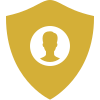Gold shield icon with a keyhole representing user privacy policy.