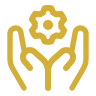 Gold outline icon of a hand holding a heart representing responsible gambling.