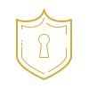 Gold shield with keyhole icon representing security and data protection.