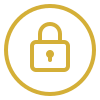 Gold padlock security icon inside a circle.