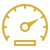 Gold speedometer icon.