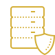 Gold data server with protection shield icon.