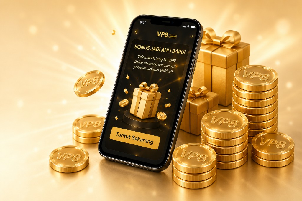 Smartphone screen showing a new member bonus offer on the VP8MY app.