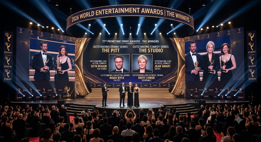 Winners holding trophies on stage at the World Entertainment Awards 2026.